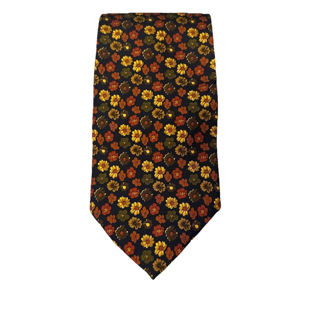 Bagutta Men's Silk Tie Navy With Fall Florals Made in Italy